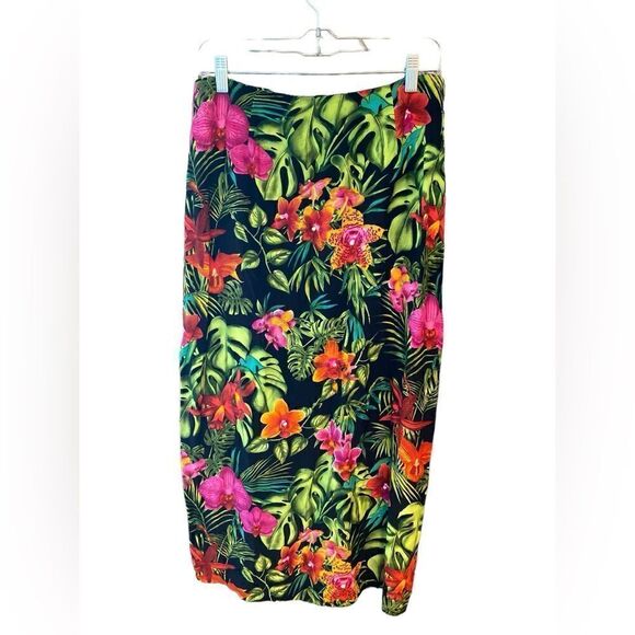 Clio Sz 10 Vintage Black Vibrant Orchid Tropical Button Top Pencil Skirt Set - Picture 4 of 11